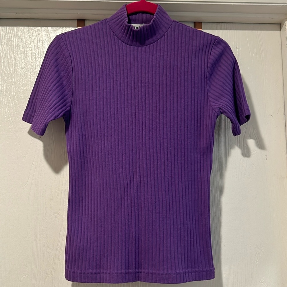 Ladies Purple Short Sleeve Ribbed Top
